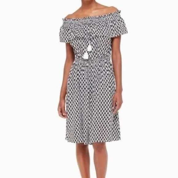 Kate Spade Dress Sz Small Off Shoulder Boho Print Tassel Printed Knee Length - Picture 3 of 12